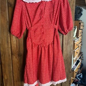 Red Polka Dot Dress with White Lace Trim NWOT size small